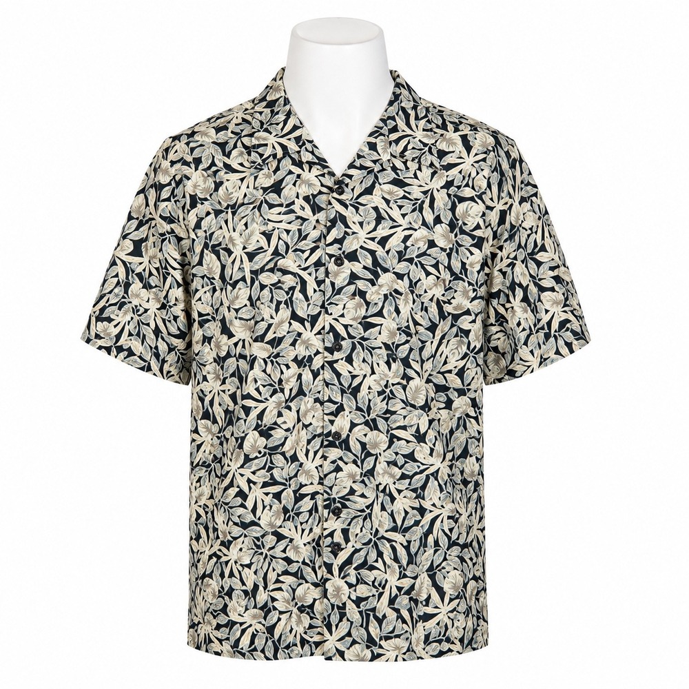 Vintage Cutter & Buck Mens L Linen Cotton Floral Hawaiian Camp Shirt Resort